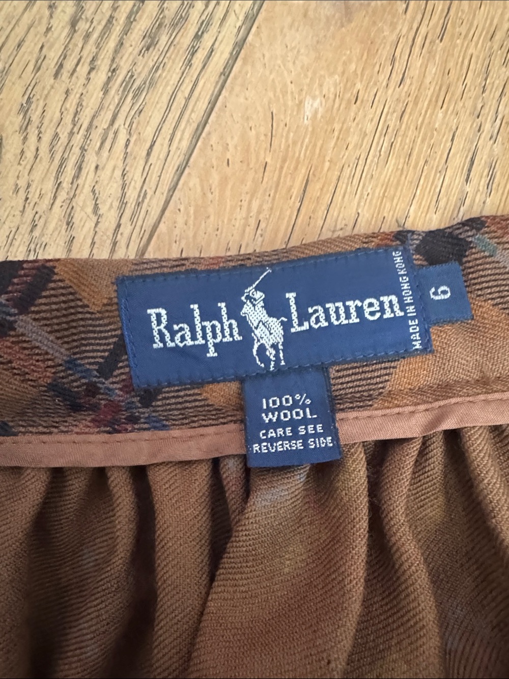 1980 Ralph Lauren brown plaid midi skirt blue paisley border hem - Picture 10 of 10